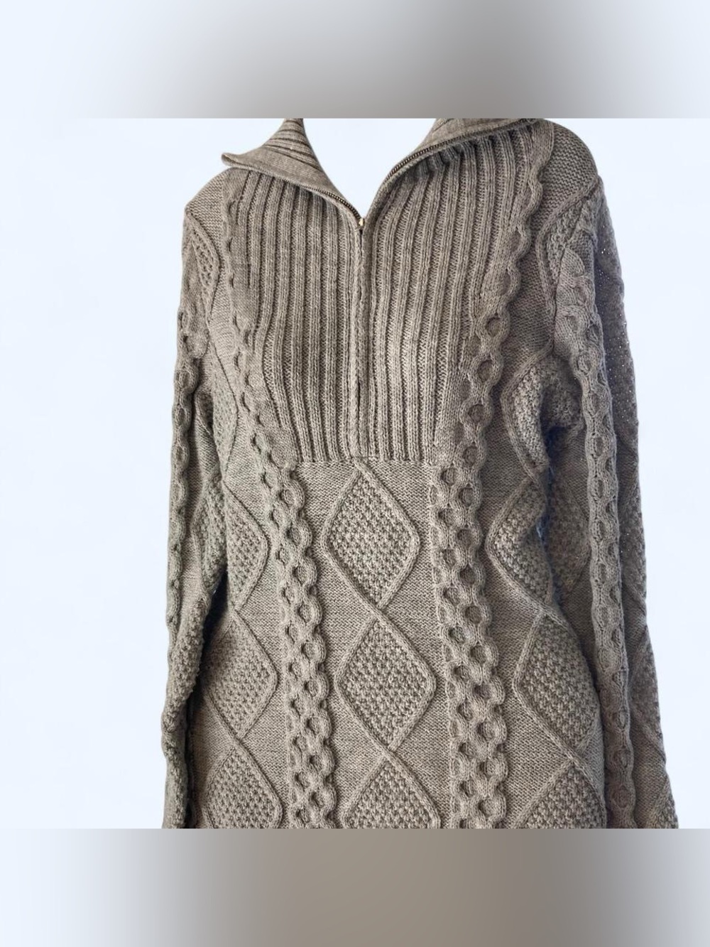Crystal Doll Grey cable knit zip up sweater dress M